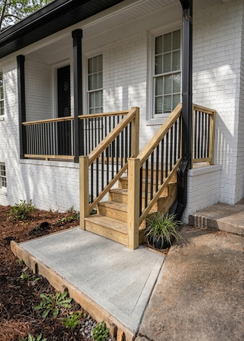 Deck with concrete landing