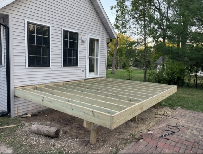 Deck framing in progress