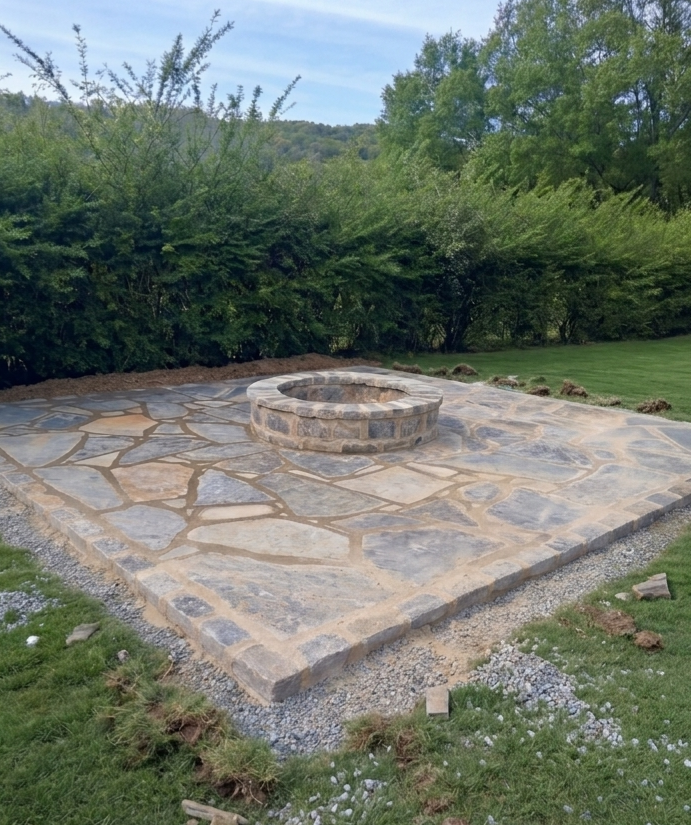 Stone fireplace patio