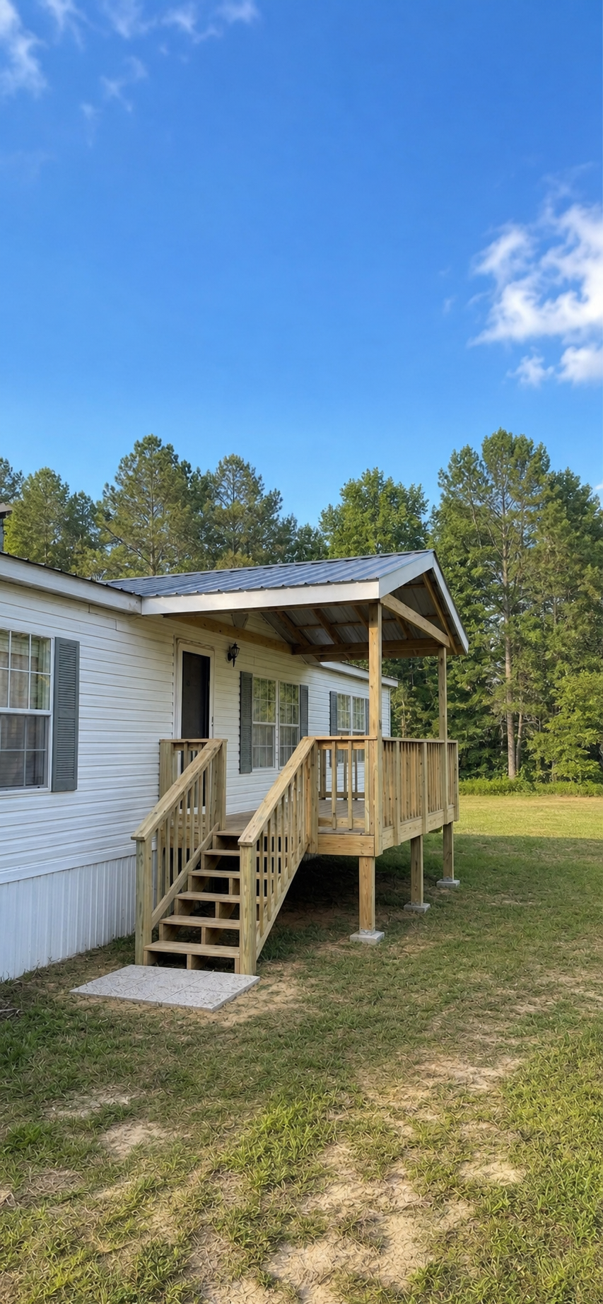 Covered entry porch with metal roof