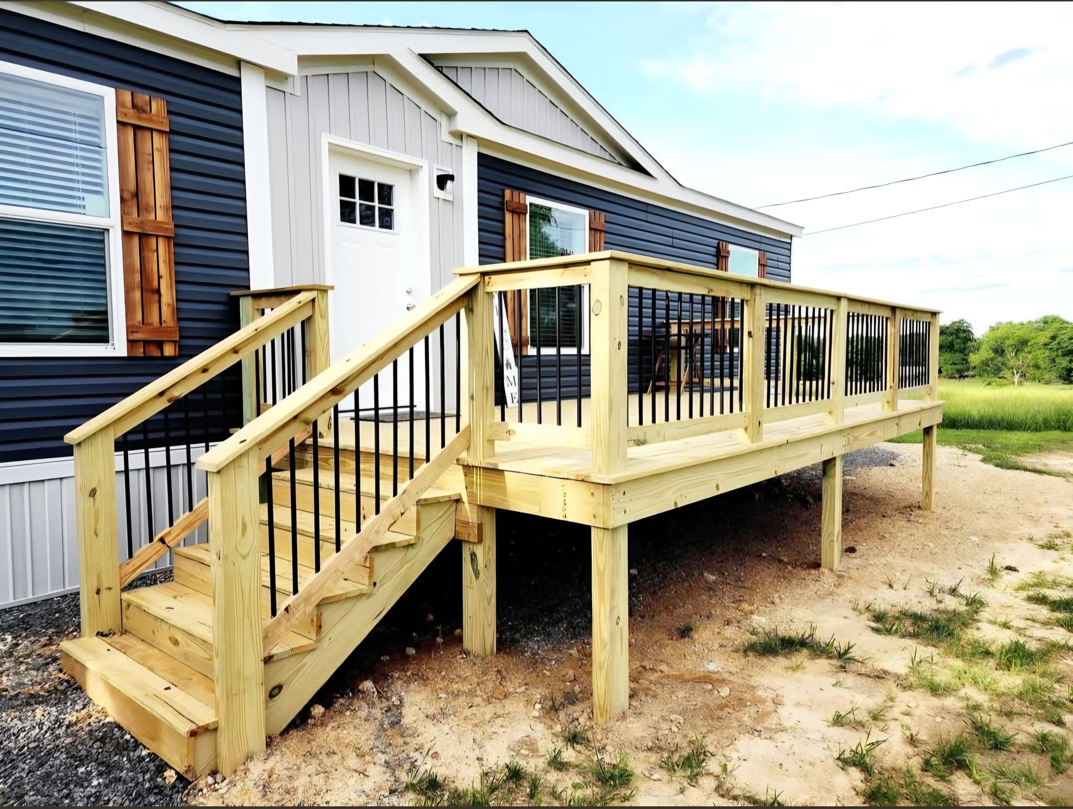 Deck with black metal railing