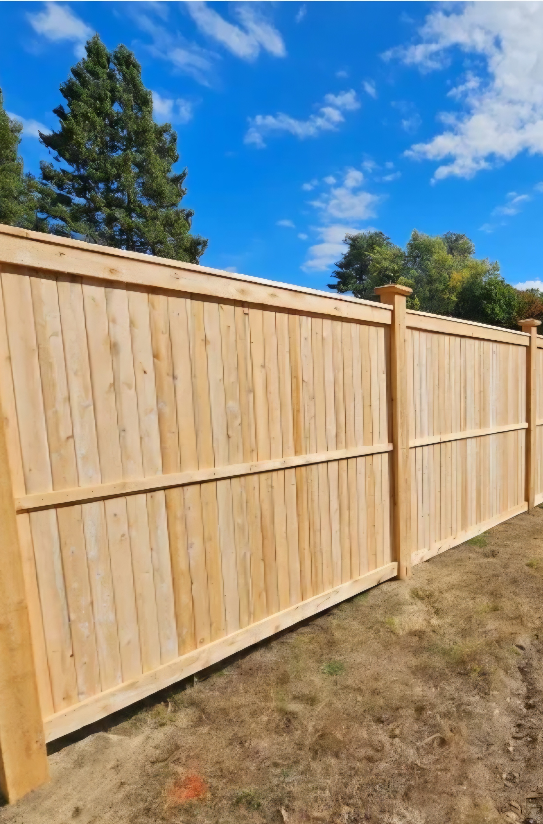 Wood privacy fence with cap and trim